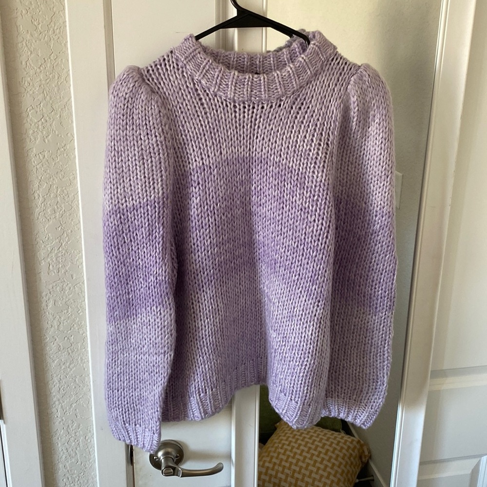 Lumiere. Small. Purple color block sweater.